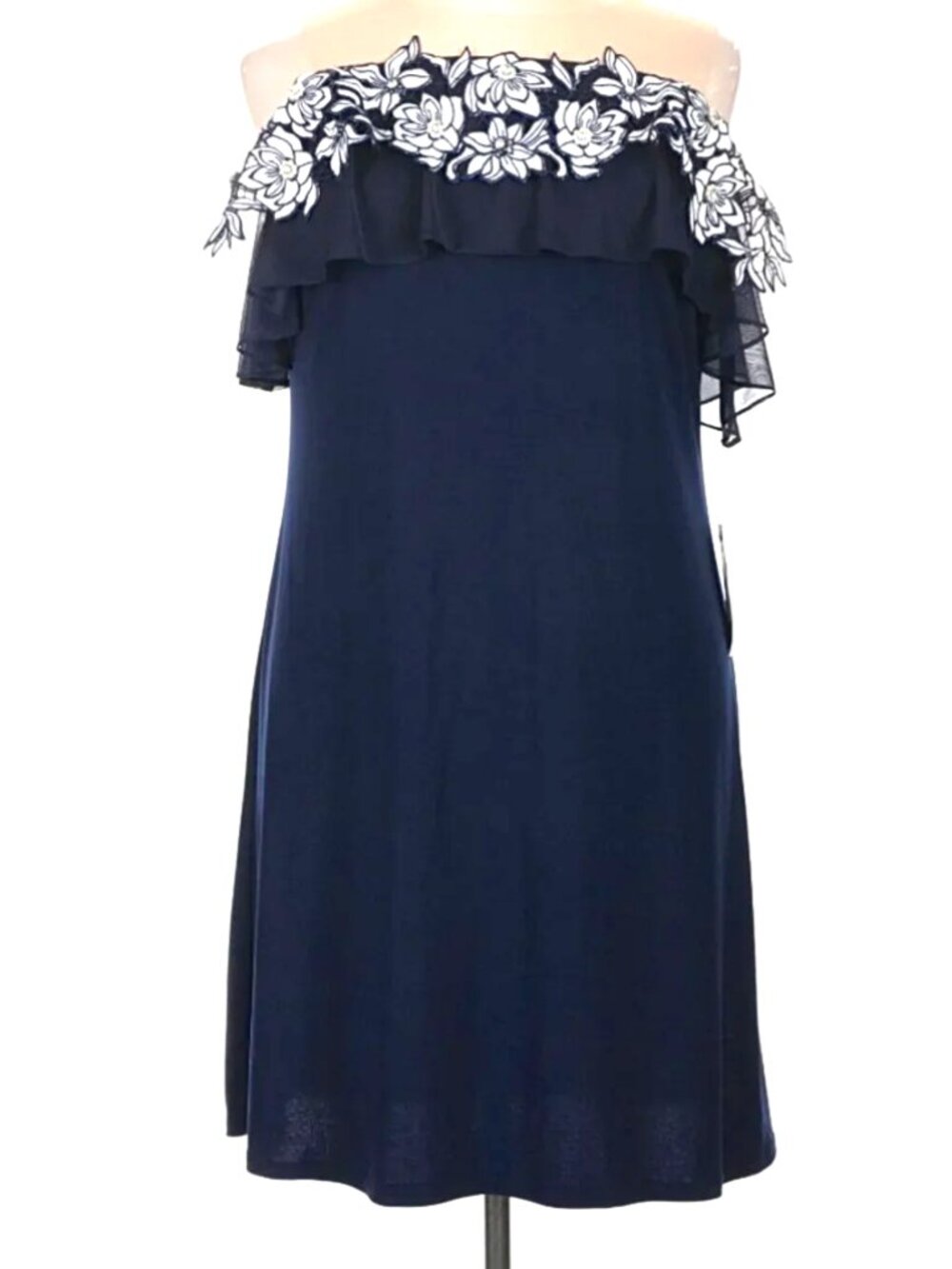 MSK Women's Embellished Off-The-Shoulder Blue and White Dress- Size XL- NWT - Picture 3 of 12